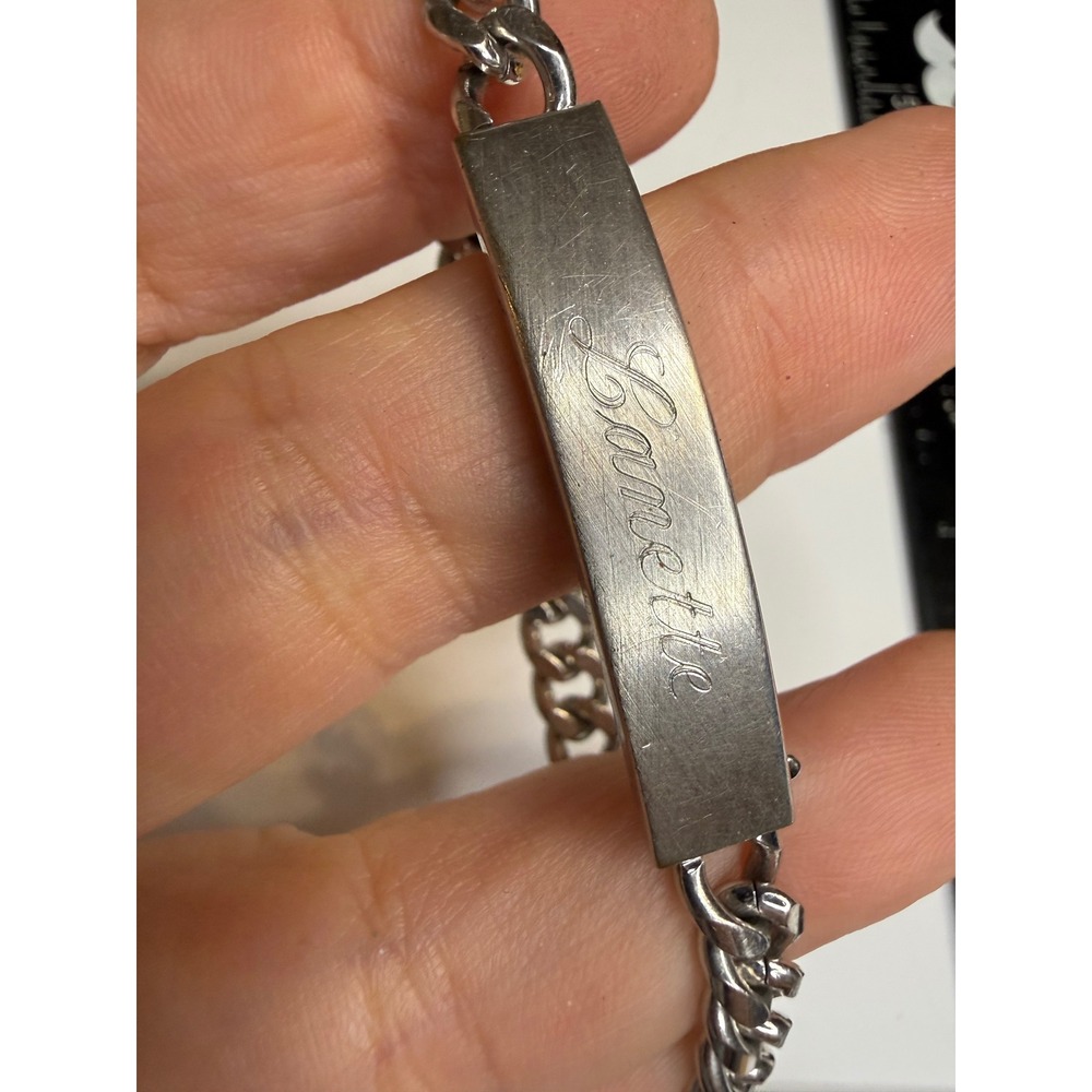 Speidel USA Silver Tone Lynette Engraved ID Curb Chain Bracelet 7 Inch